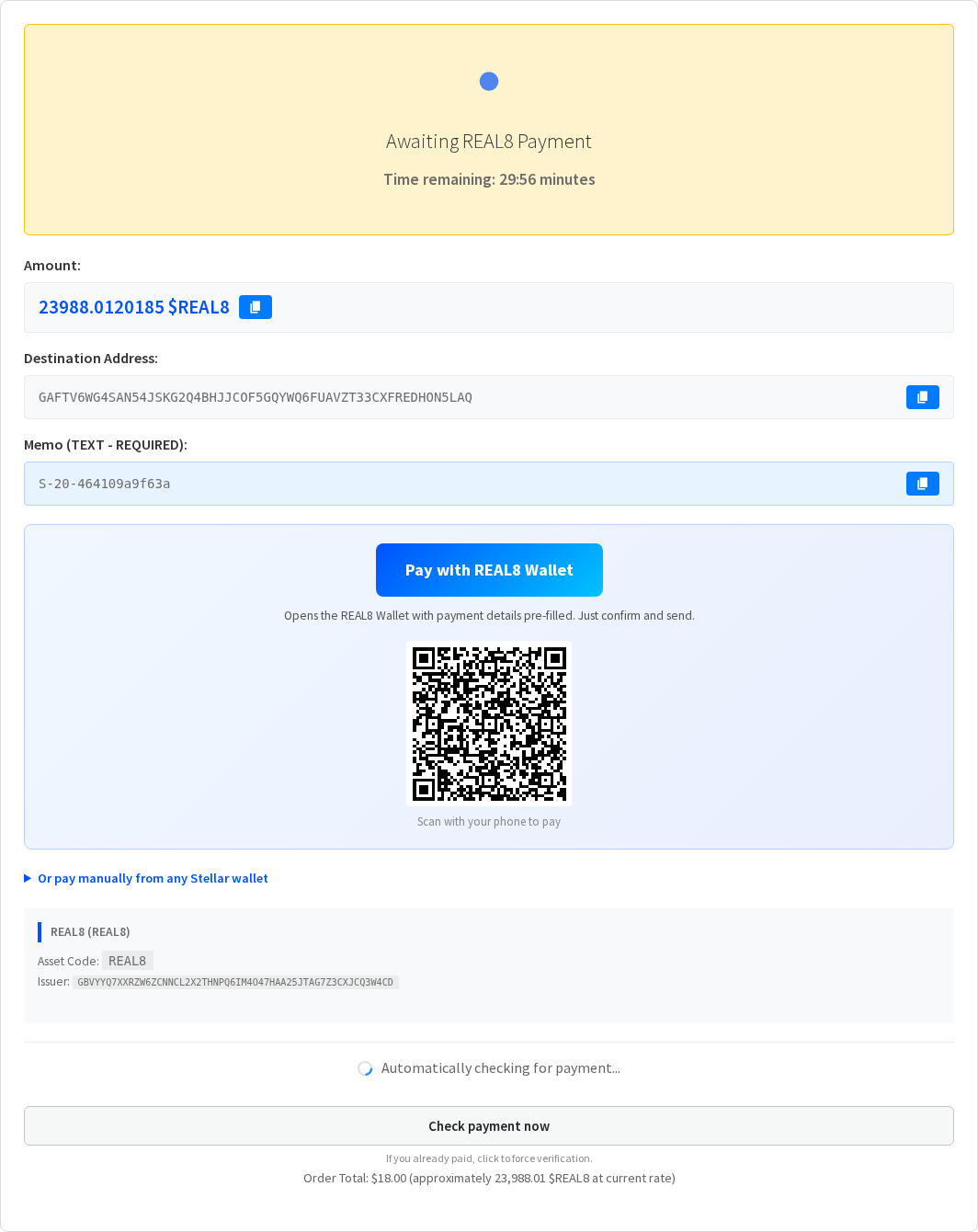Instrucciones de pago con el memo único y el código QR